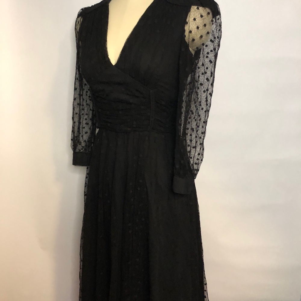 Betsey Johnson Dramatic Gothic Swiss Dot Mesh Lace Dress Wednesday Prom Sz 4 - Picture 4 of 12